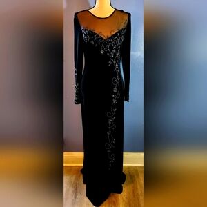 Stenay Vintage Long Velour Sheer Beaded Dress – Size 10 (Pre-Loved)